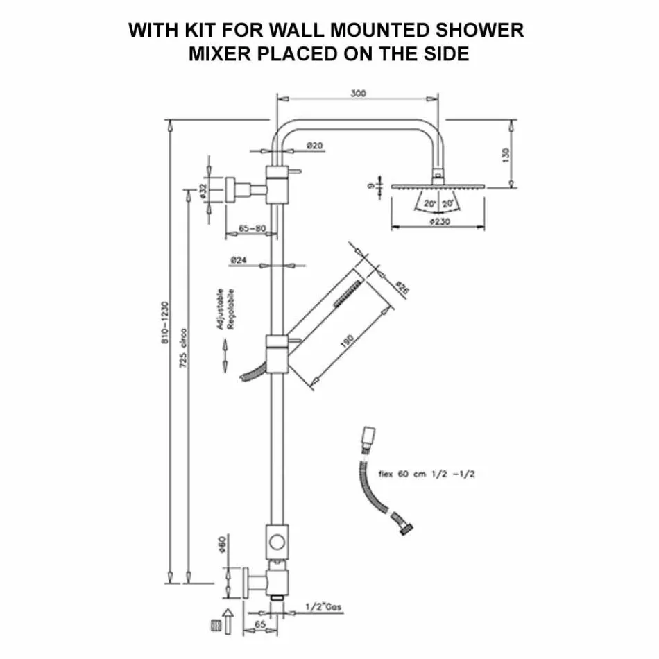 Duschkolonn av mässing med abs-dusch och duschmunstycke i Italien Viadurini