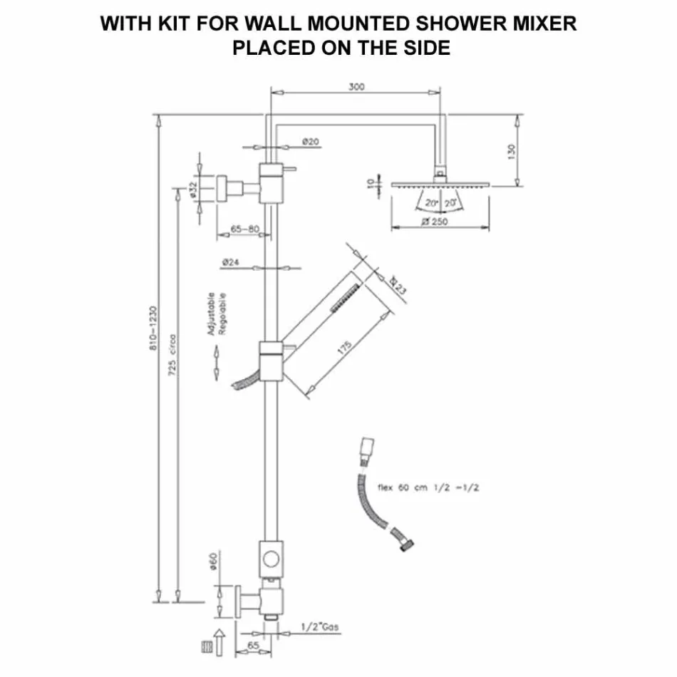 Mässingsduschpelare med fyrkantigt duschhuvud av stål Tillverkad i Italien - Lipari Viadurini