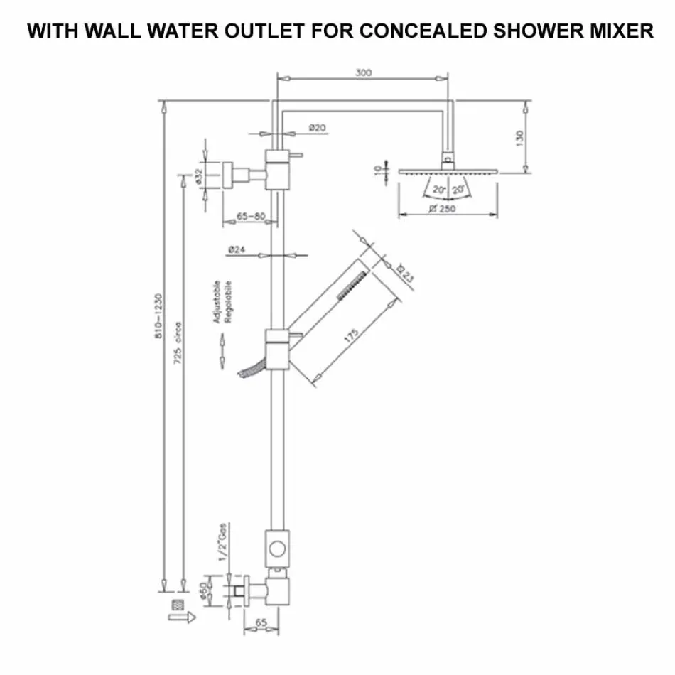 Mässingsduschpelare med fyrkantigt duschhuvud av stål Tillverkad i Italien - Lipari Viadurini