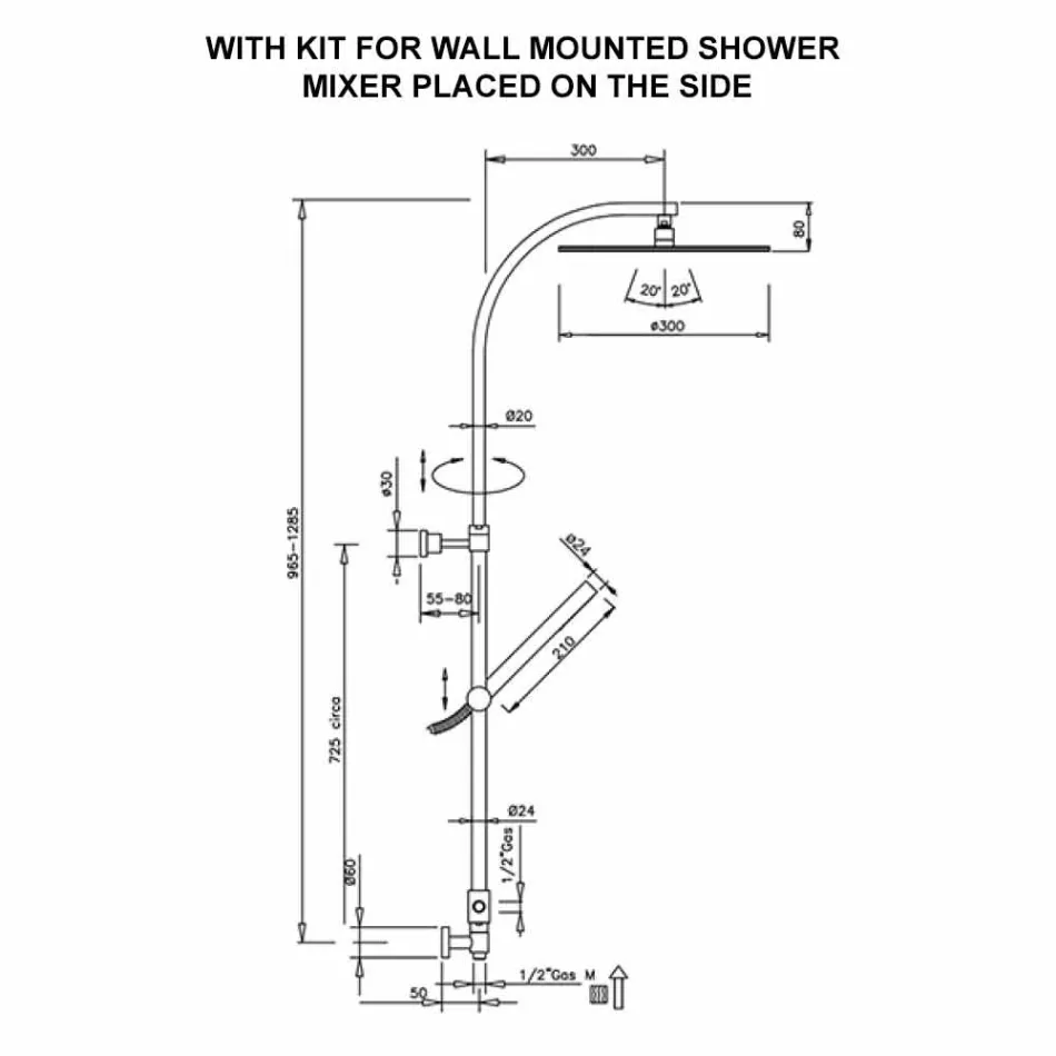 Mässing duschkolonn med rund stål duschhuvud Tillverkad i Italien - Kennedy Viadurini