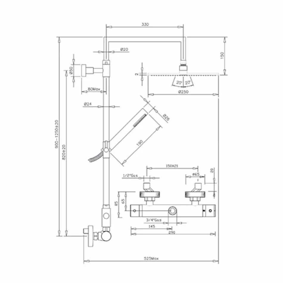 Mässingsduschpelare med rund ultratunn duschhuvud Tillverkad i Italien - Merio Viadurini
