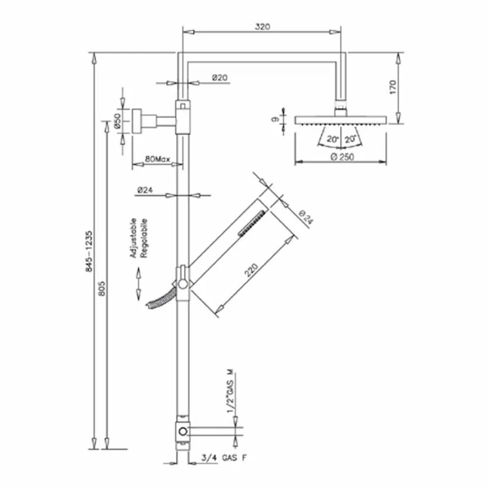 Duschpelare i förkromad mässing med abs handdusch tillverkad i Italien - Selvio Viadurini