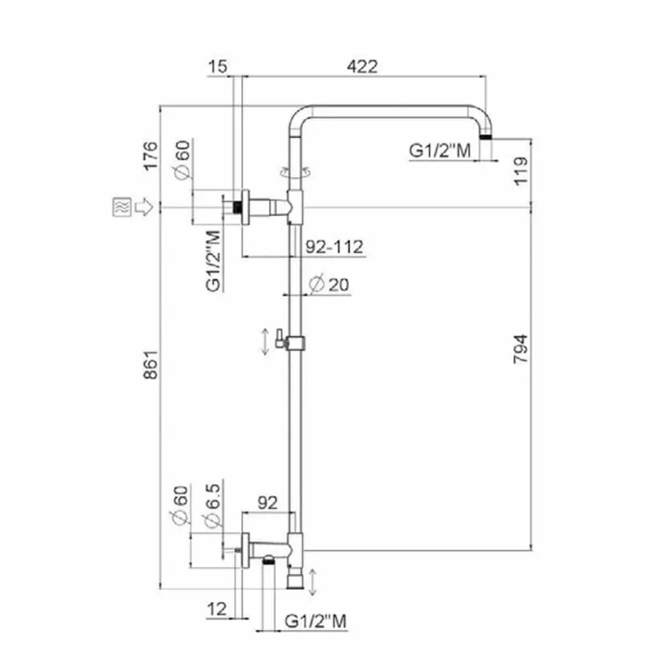 Duschpelare i förkromad mässing med duschhuvud av stål Tillverkad i Italien - Daino Viadurini