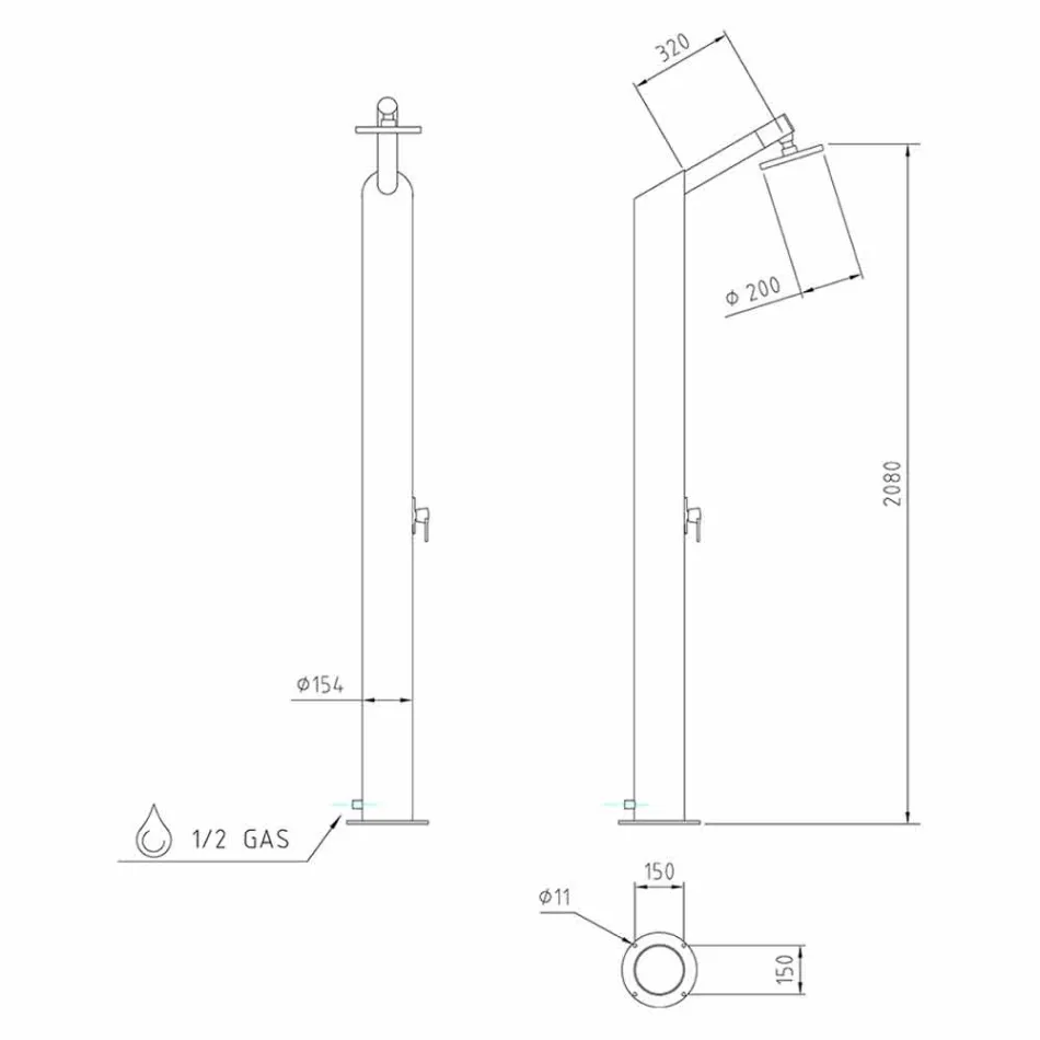 Solar Garden duschkolonn i svart rostfritt stål Made in Italy - Werner Viadurini