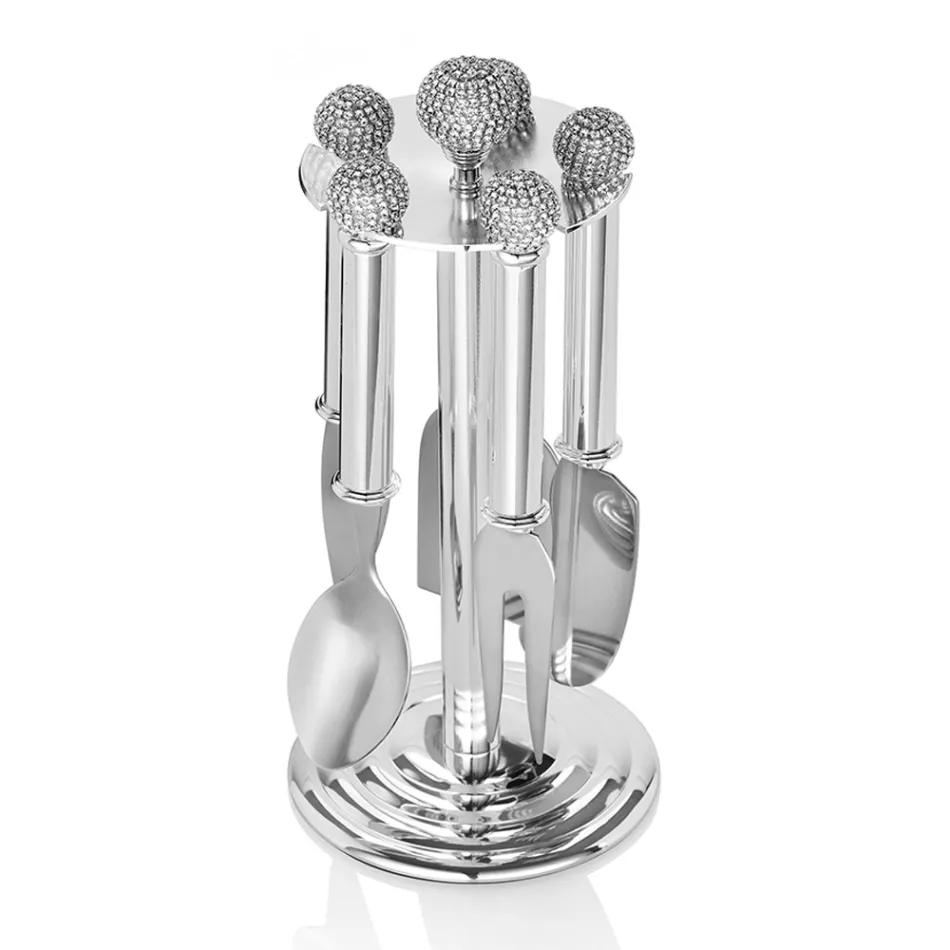 Ostknivar i silvermetall med kristaller 5 delar - Marfio Viadurini