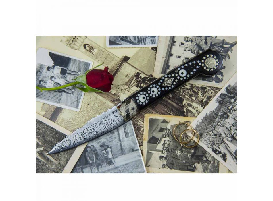 Antik handgjord kärlekskniv i horn och stål tillverkad i Italien - Amour Viadurini