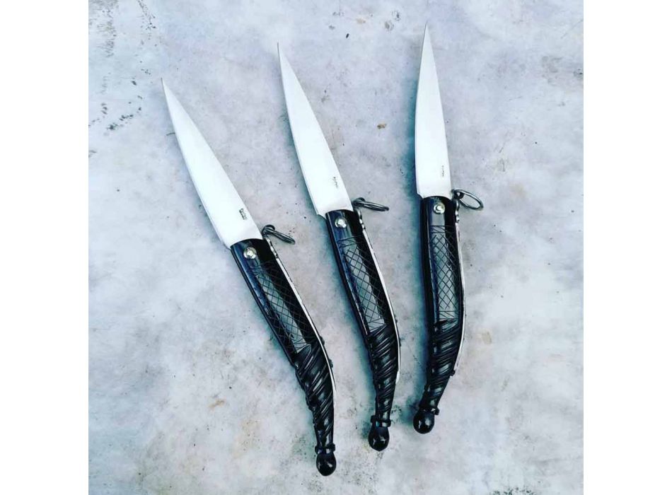 Handgjord romersk kniv med spärrfjäderstängning tillverkad i Italien - romersk Viadurini