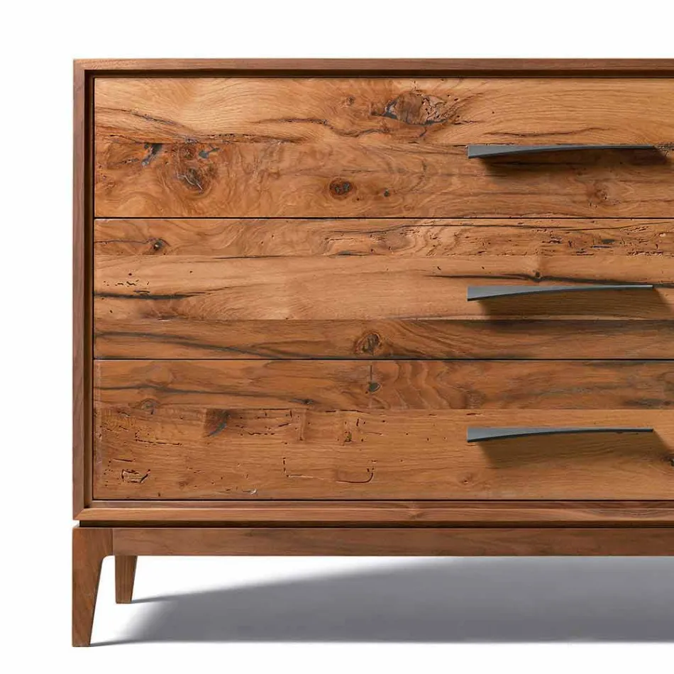 Dresser 3 lådor valnöt modern design, L 131 x B 55 x H 80 cm, Sandro Viadurini