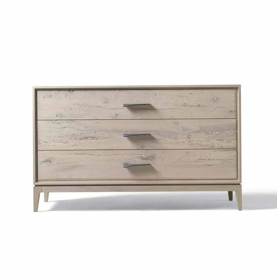 Dresser 3 lådor valnöt modern design, L 131 x B 55 x H 80 cm, Sandro Viadurini