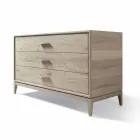 Dresser 3 lådor valnöt modern design, L 131 x B 55 x H 80 cm, Sandro Viadurini
