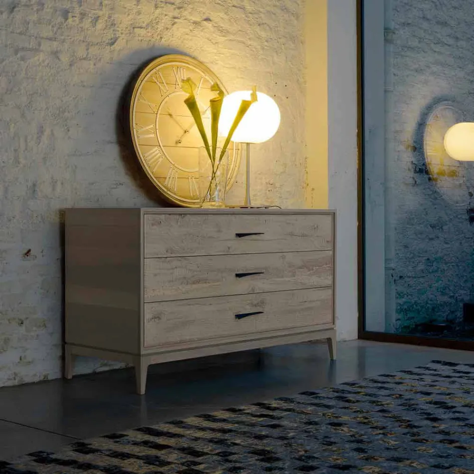 Dresser 3 lådor valnöt modern design, L 131 x B 55 x H 80 cm, Sandro Viadurini