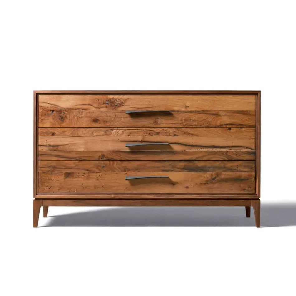 Dresser 3 lådor valnöt modern design, L 131 x B 55 x H 80 cm, Sandro Viadurini