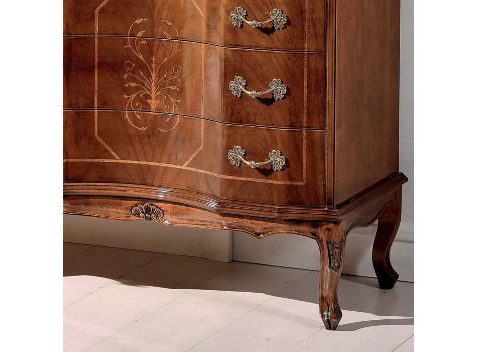 Klassisk byrå med 8 lådor i Bassano Walnut Wood Made in Italy - Lyx Viadurini