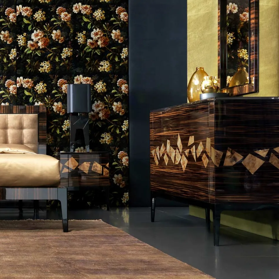 Design ebenholts trä byrå 4Cassetti Grilli Zarafa tillverkad i Italien Viadurini