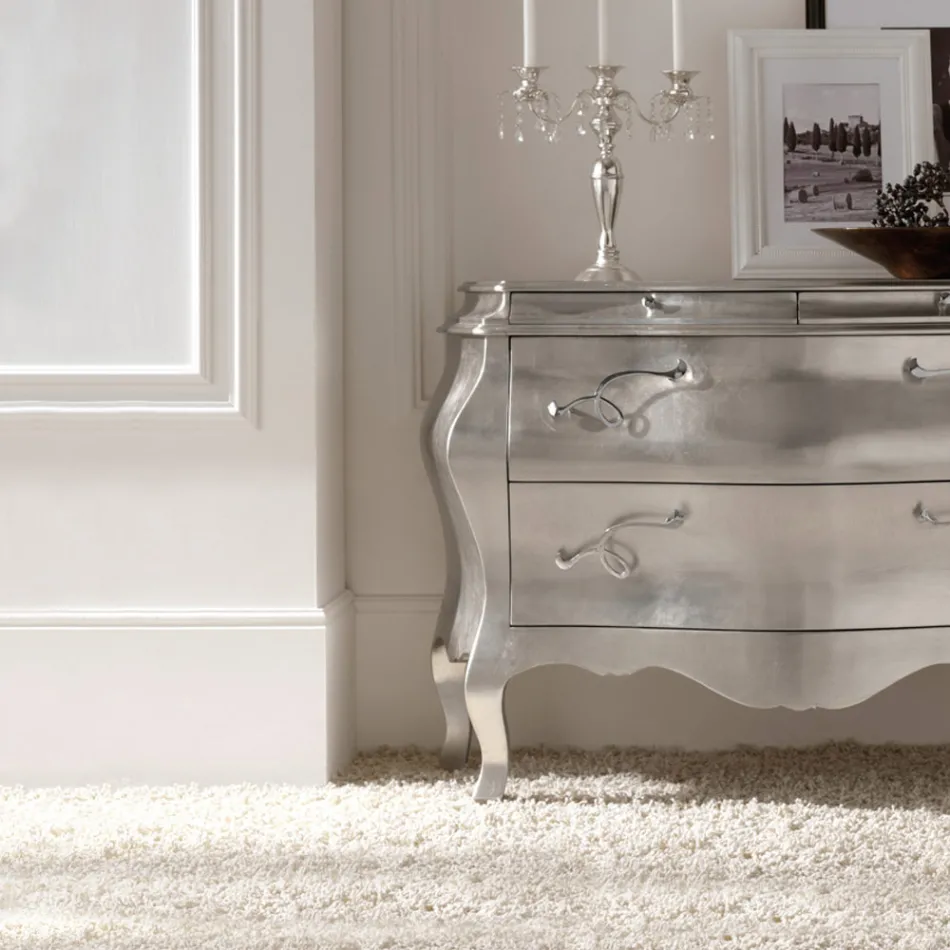 Kommode i massivt trä med silverbladsfinish Made in Italy - Brygge Viadurini