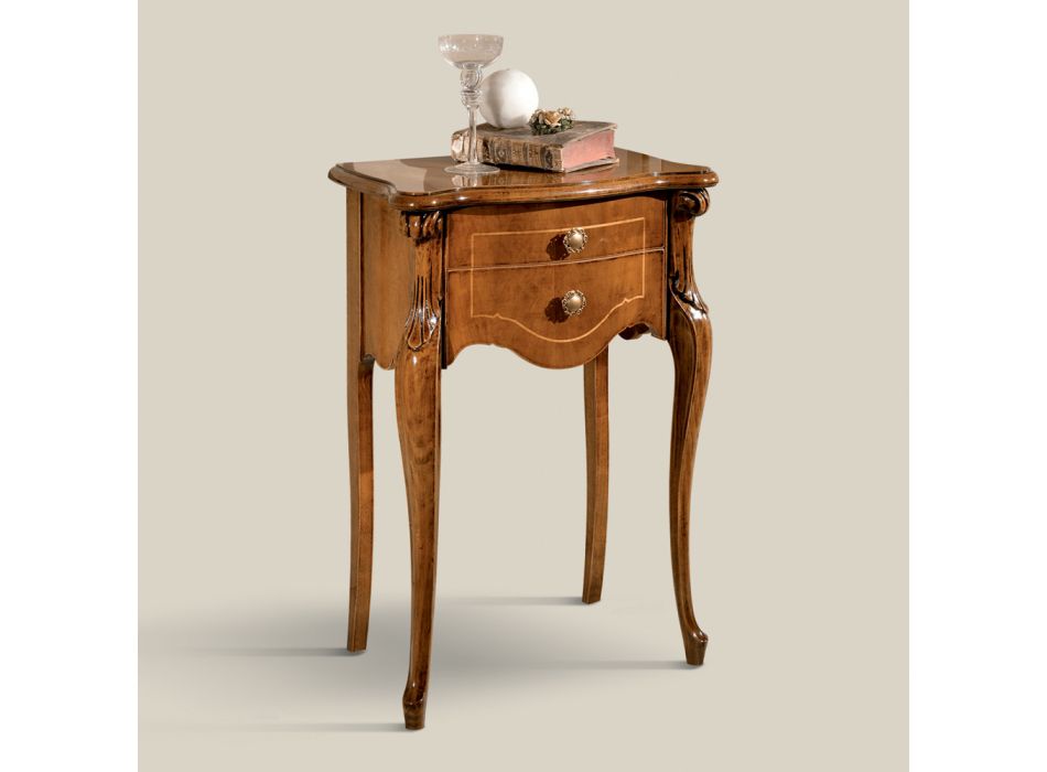 Klassiskt sängbord med 2 lådor i Bassano valnötsträ Tillverkat i Italien - Commodus Viadurini
