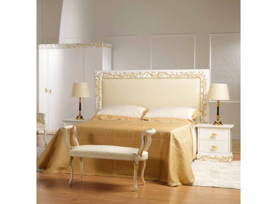 Säng 2 trälådor med Kush guld dekorationer, som gjorts i Italien Viadurini