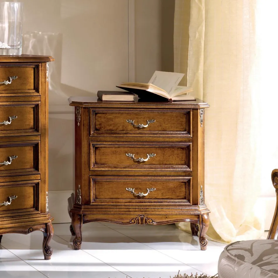 Bedside Sovrum i valnötsträ 3 lådor Made in Italy - Richard Viadurini