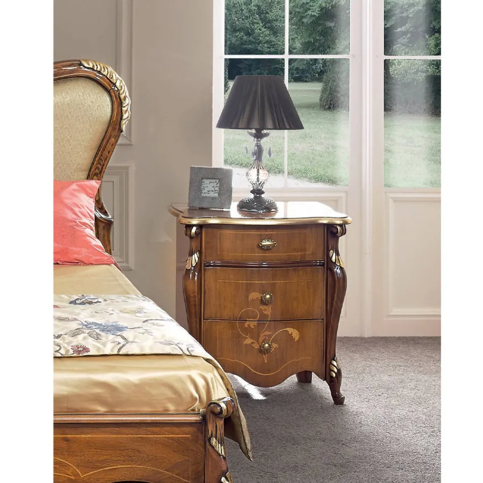 Klassiskt sängbord 3 Lyxlådor Valnötsträ Tillverkat i Italien - Cambrige Viadurini