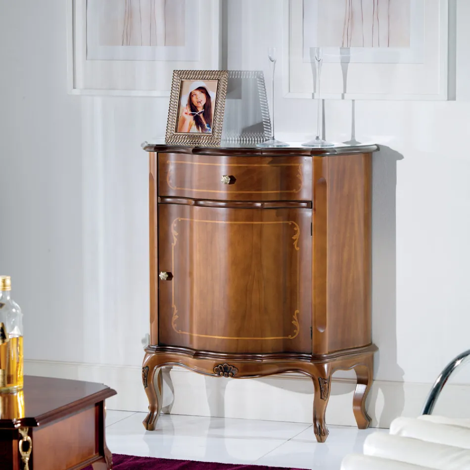 Klassiskt sängbord infälld trädörr och låda tillverkad i Italien - Leonor Viadurini