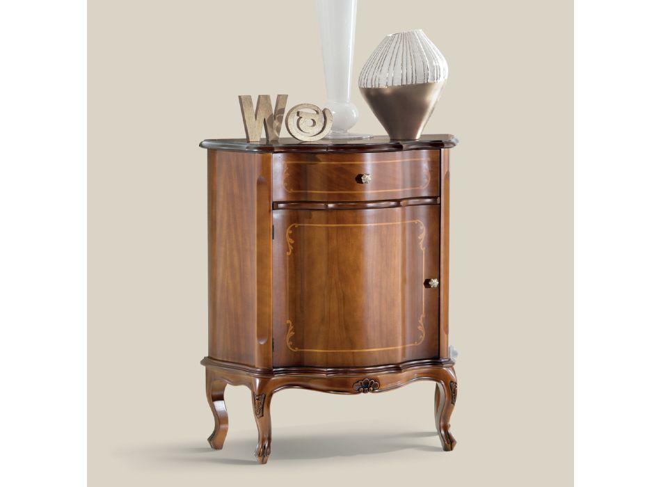 Klassiskt sängbord infälld trädörr och låda tillverkad i Italien - Leonor Viadurini
