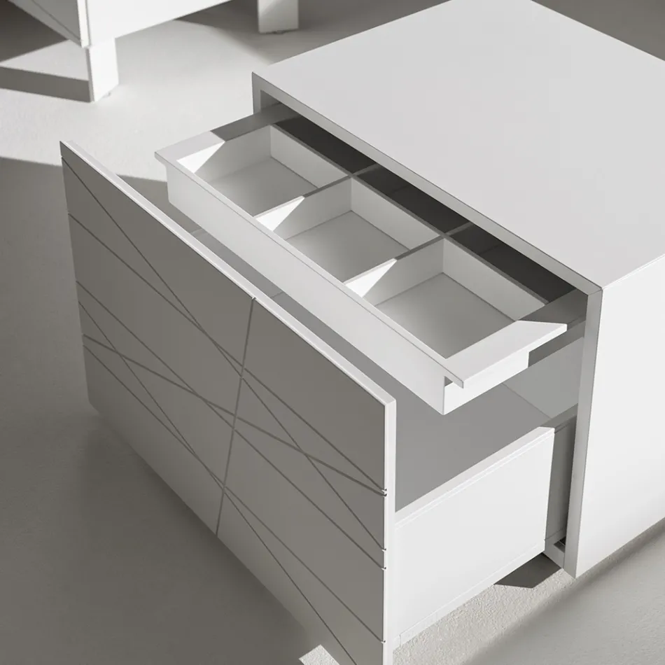 Nattduksbord med 1 låda i målad träspånskiva - Leone Viadurini