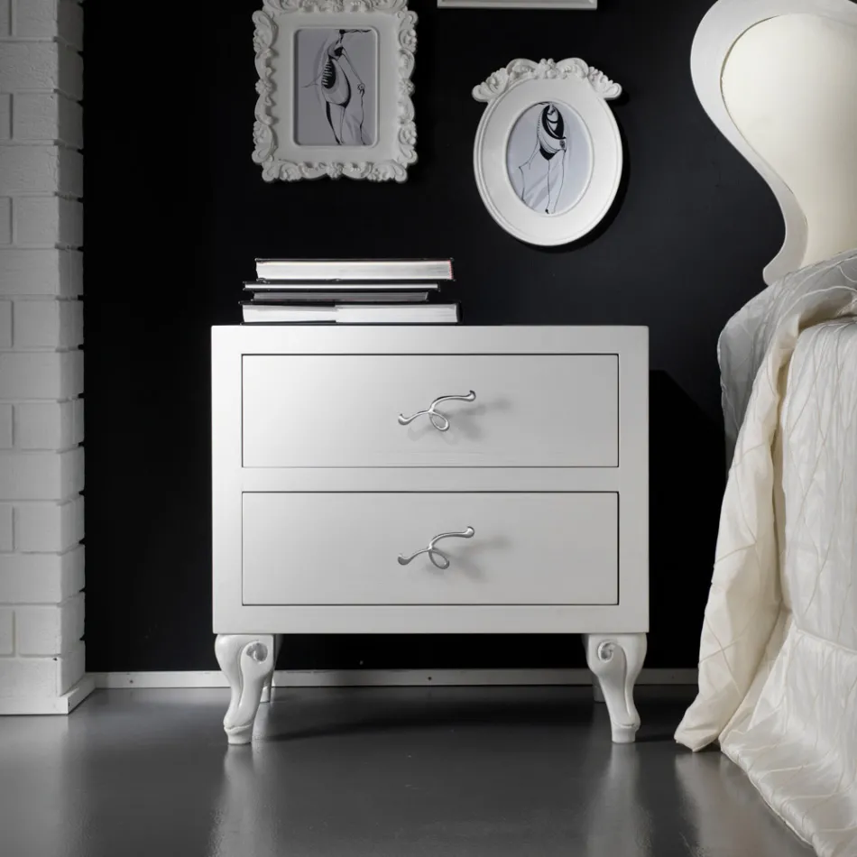 Sängbord med 2 lådor i Pearl White finish Made in Italy - Bacau Viadurini