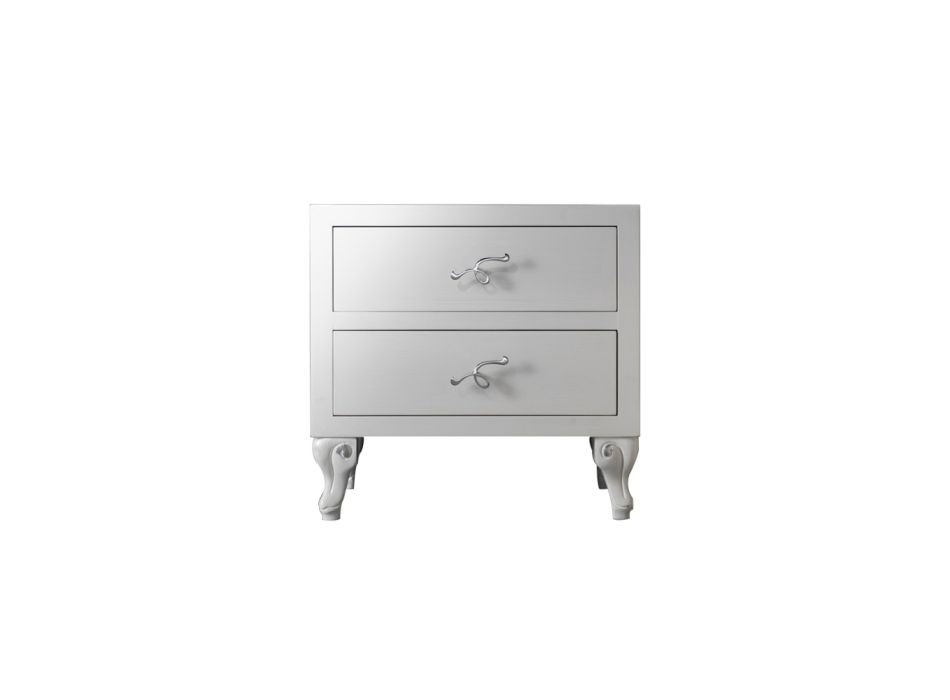 Sängbord med 2 lådor i Pearl White finish Made in Italy - Bacau Viadurini