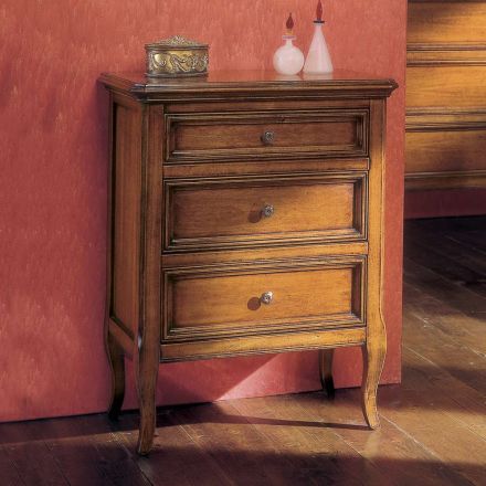 Sängbord med 3 lådor i Bassano trä, Frankrike Tillverkat i Italien - Hawwat Viadurini