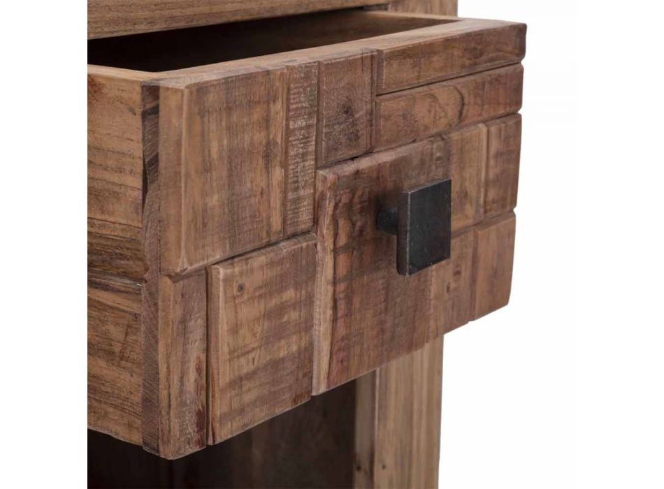 Design sängbord med låda i akacieträ och järn - Dionne Viadurini