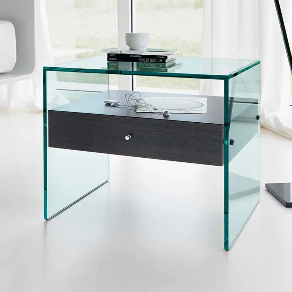 Nattduksbord i modern design i extra klart glas Made in Italy - Secret Viadurini