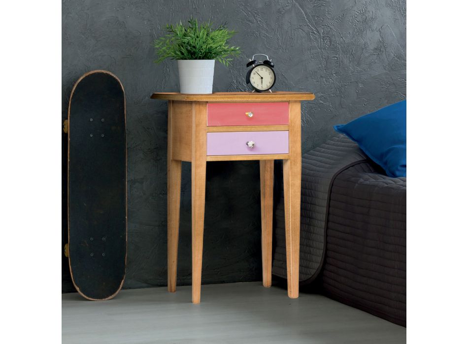 Sängbord i trä med 2 färgade lådor Tillverkat i Italien - Varuna Viadurini