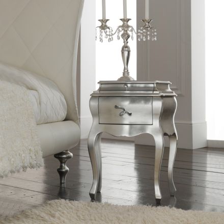Sängbord i massivt trä med bladsilver finish Made in Italy - Brygge Viadurini