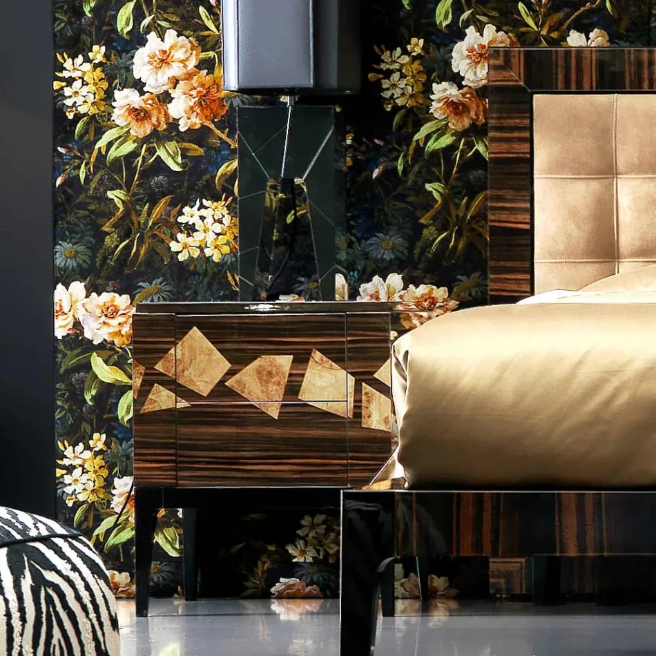 Sängbord i valnöt och ebenholts trä Grilli Zarafa gjord i Italien Viadurini