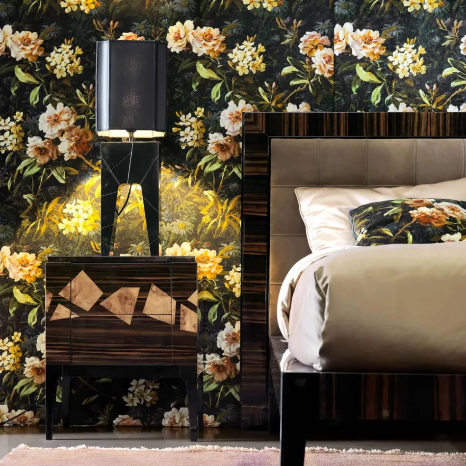 Sängbord i valnöt och ebenholts trä Grilli Zarafa gjord i Italien Viadurini