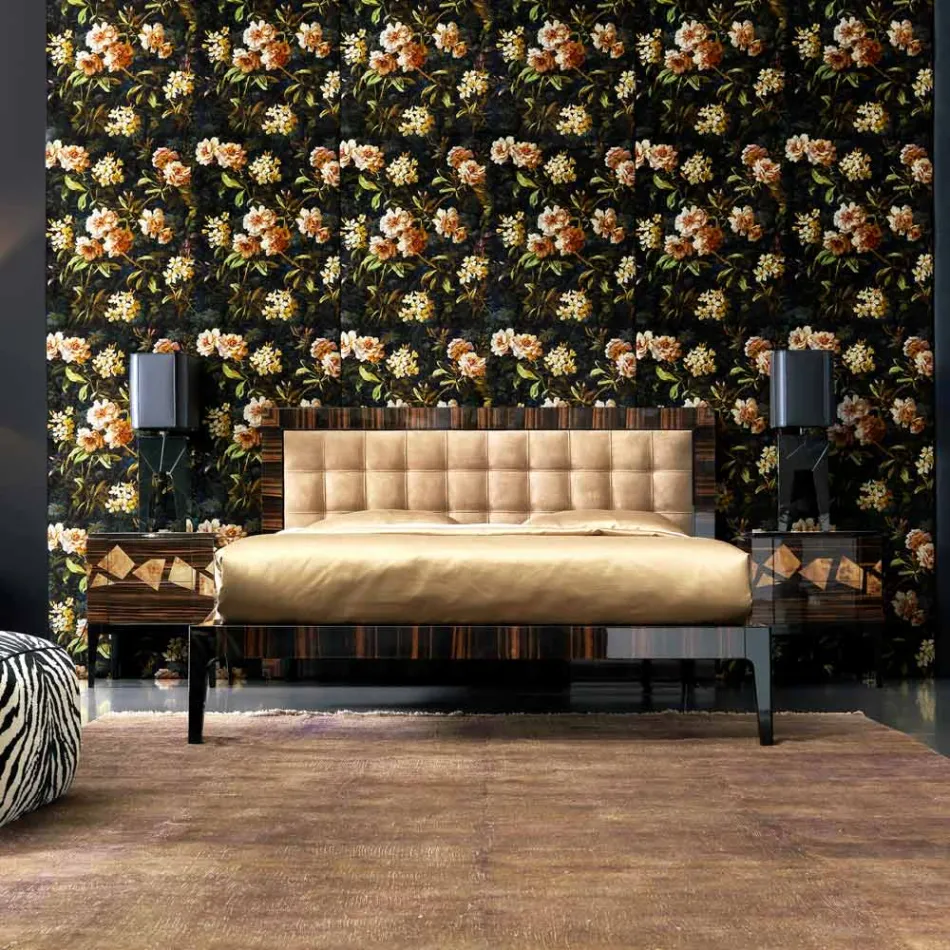 Sängbord i valnöt och ebenholts trä Grilli Zarafa gjord i Italien Viadurini