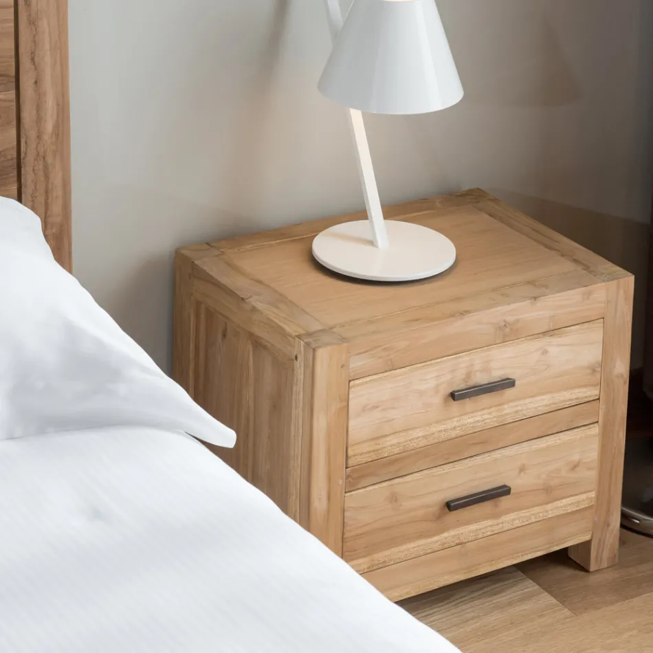 Nattduksbord i massiv teak med 2 lådor - Vovinam Viadurini