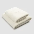 Komplett set med ansiktshandduk och gästhandduk i frotté- och linneblandning - Kilim Viadurini