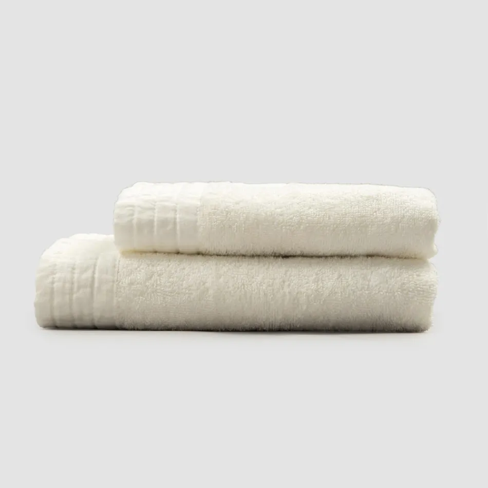 Komplett set med ansiktshandduk och gästhandduk i frotté- och linneblandning - Kilim Viadurini