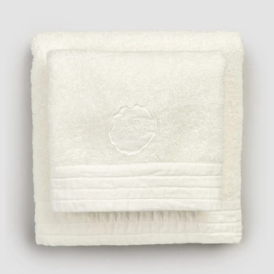 Komplett set med ansiktshandduk och gästhandduk i frotté- och linneblandning - Kilim Viadurini