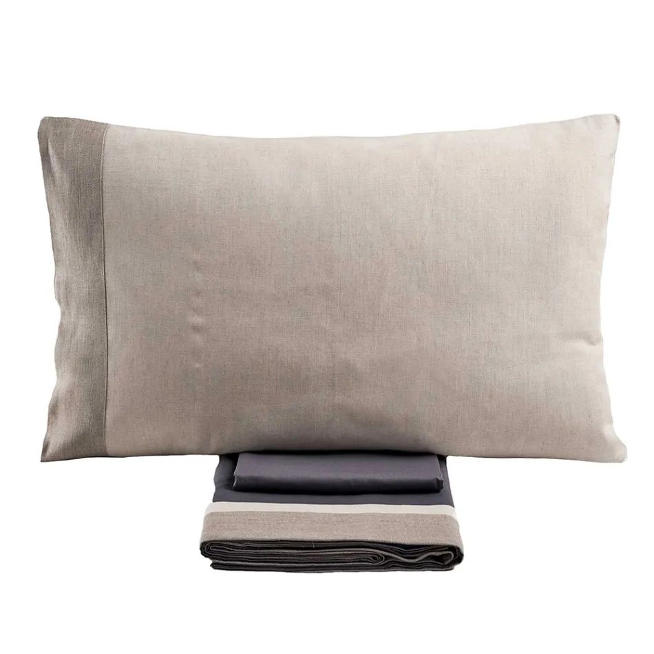 Dubbelsäng i 90 % bomull och 10 % linne Made in Italy - Nestlé Viadurini