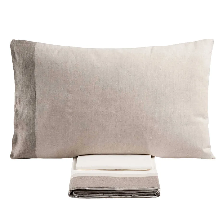 Dubbelsäng i 90 % bomull och 10 % linne Made in Italy - Nestlé Viadurini