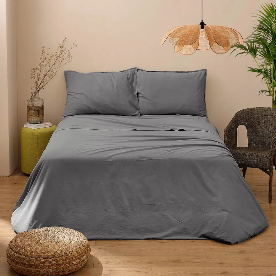 Dubbelsäng komplett i ren bomull Garment Dyed and Shaded - Delikatess Viadurini