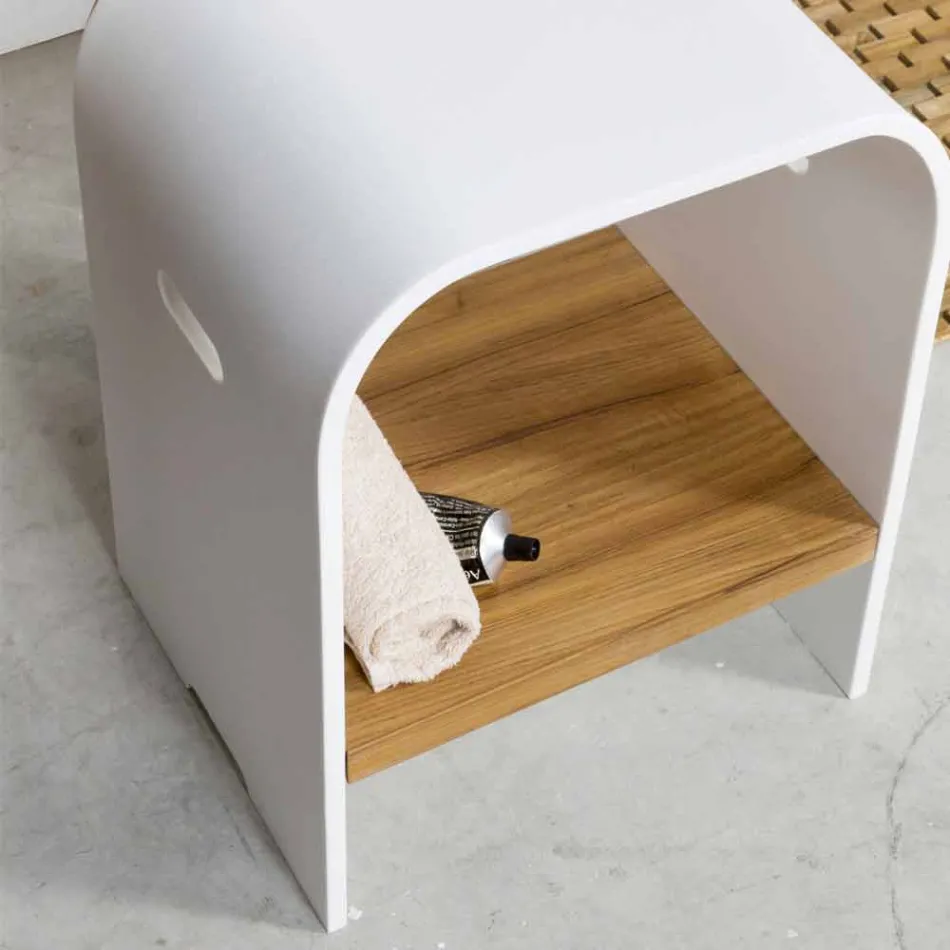 Sammansättning 3 Hängande badrumsmöbler med tvättställ med vitt harts - Bländare Viadurini