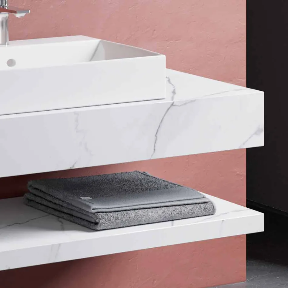 Sammansättning 3 Hängande badrumsmöbler i porslinstengods 4 ytor - Rambina Viadurini