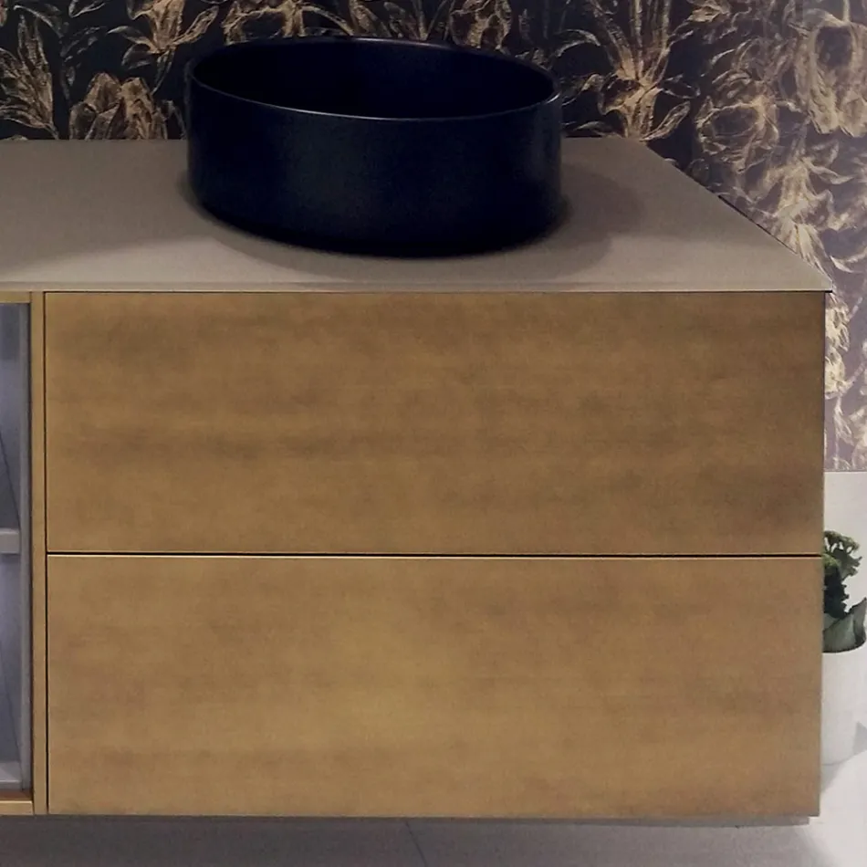 Sammansättning 5 Upphängda badrumsmöbler i trä och kristall Tillverkad i Italien - Renga Viadurini