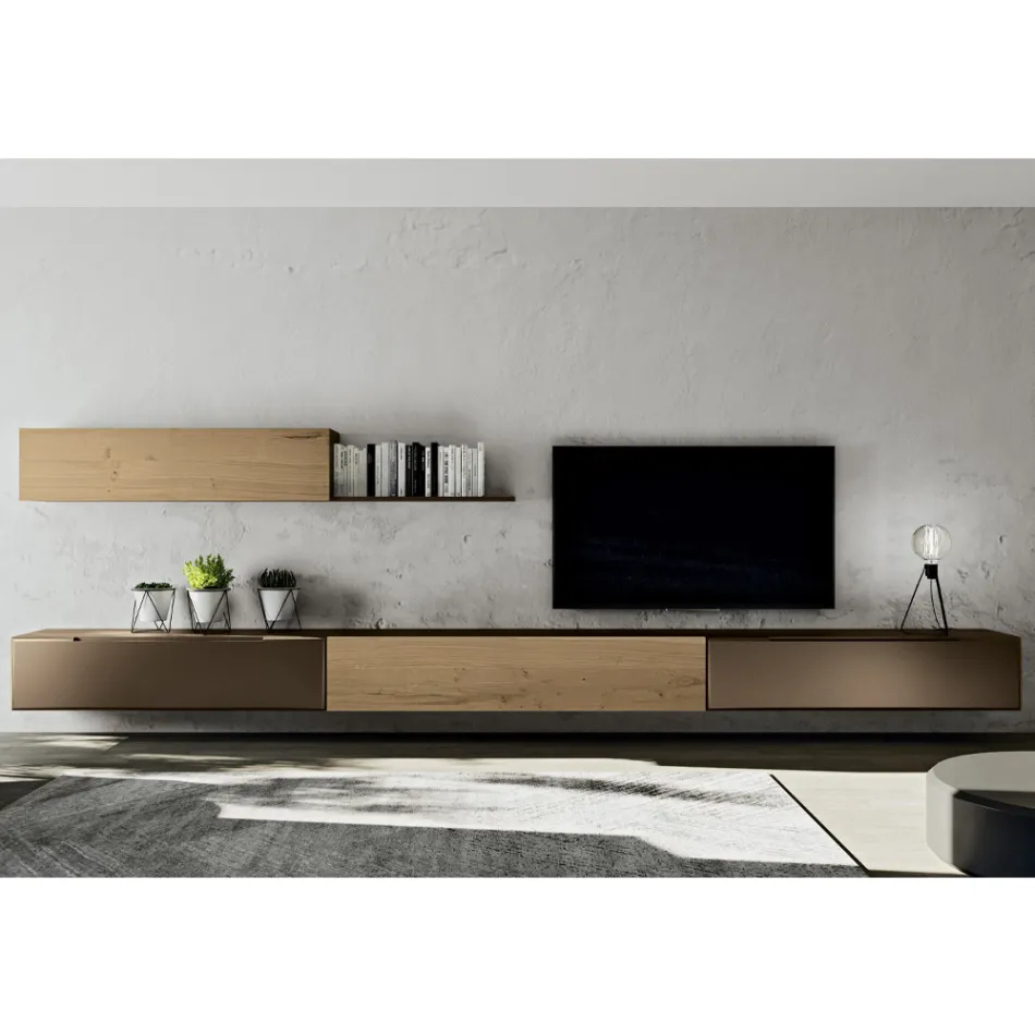 Modern väggkomposition i nordisk knuten ek och järnfinish - Iselin Viadurini