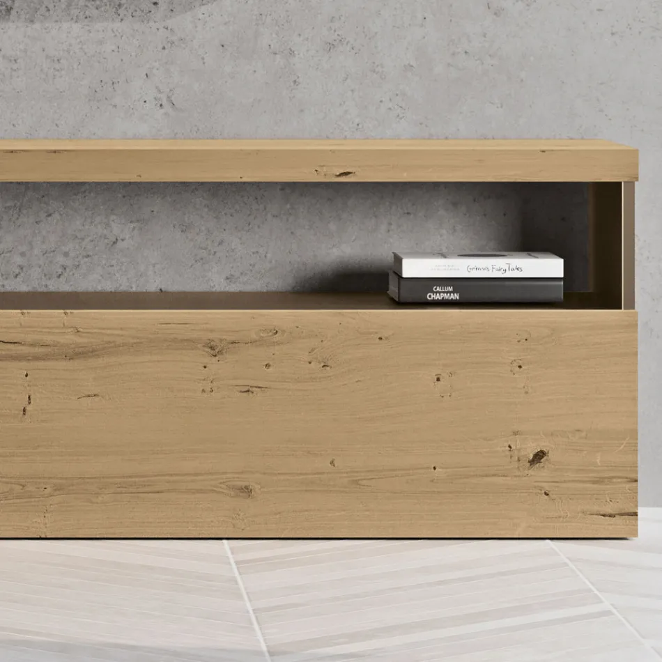 Modern väggkomposition i nordisk knuten ek och järnfinish - Siri Viadurini