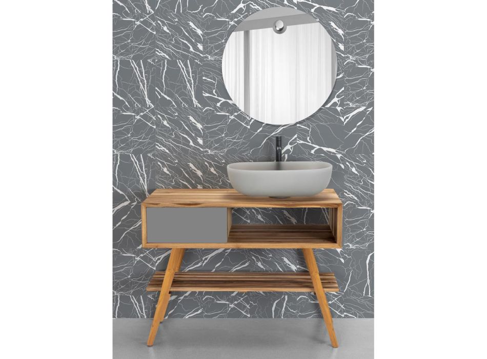 Grå badrumsmöbelkomposition med spegel och markskåp - Sylviane Viadurini