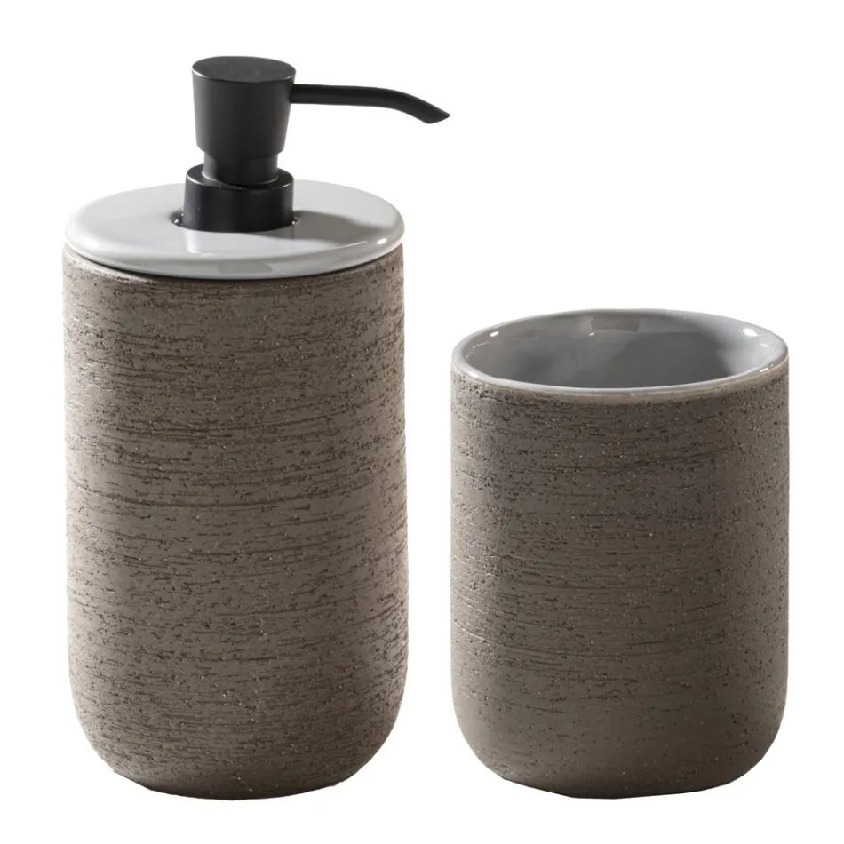 Grå badrumsmöbelkomposition med spegel och markskåp - Sylviane Viadurini